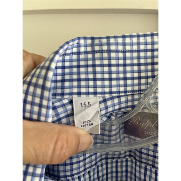 EUC Ralph Lauren Purple Label Shirt Mens Blue Check Button Sz 15.5 Italy - Picture 5 of 12